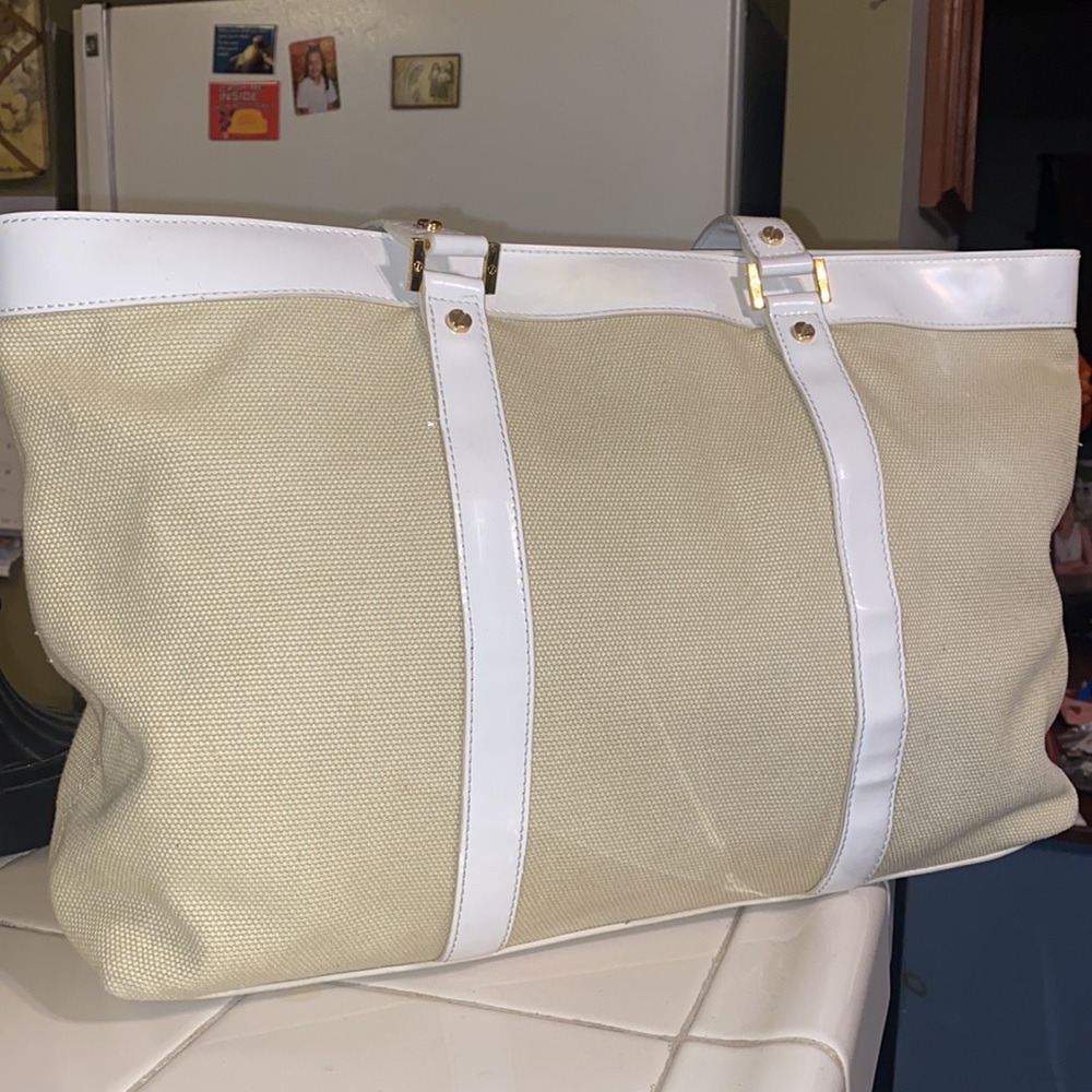 Authentic TORY BURCH LEATHER/CANVAS LARGE TOTE